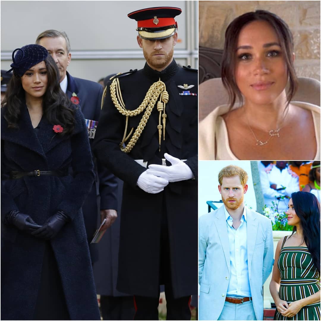 Collage of 3 photos of Harry and Meghan