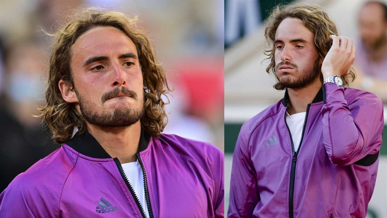 Two photos of antivax tennis player Stefanos Tsitsipas