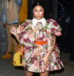 Nicki Minaj stuns in floral Marc Jacobs dress arriving at Marc Jacobs fashion show for NYFW