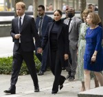 Prince Harry and Meghan Markle are seen after a visit to One World Observatory with Governor Hochul and Mayor de Blasio