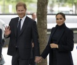 Prince Harry and Meghan Markle are seen after a visit to One World Observatory with Governor Hochul and Mayor de Blasio