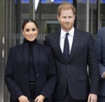 Prince Harry and Meghan Markle are seen after a visit to One World Observatory with Governor Hochul and Mayor de Blasio