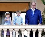 Prince Albert II of Monaco and his children on the balcony of the Prince's Palace to celebrate the feast of Saint John