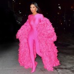 Kim Kardashian looks pretty in pink outside the SNL afterparty in NYC!