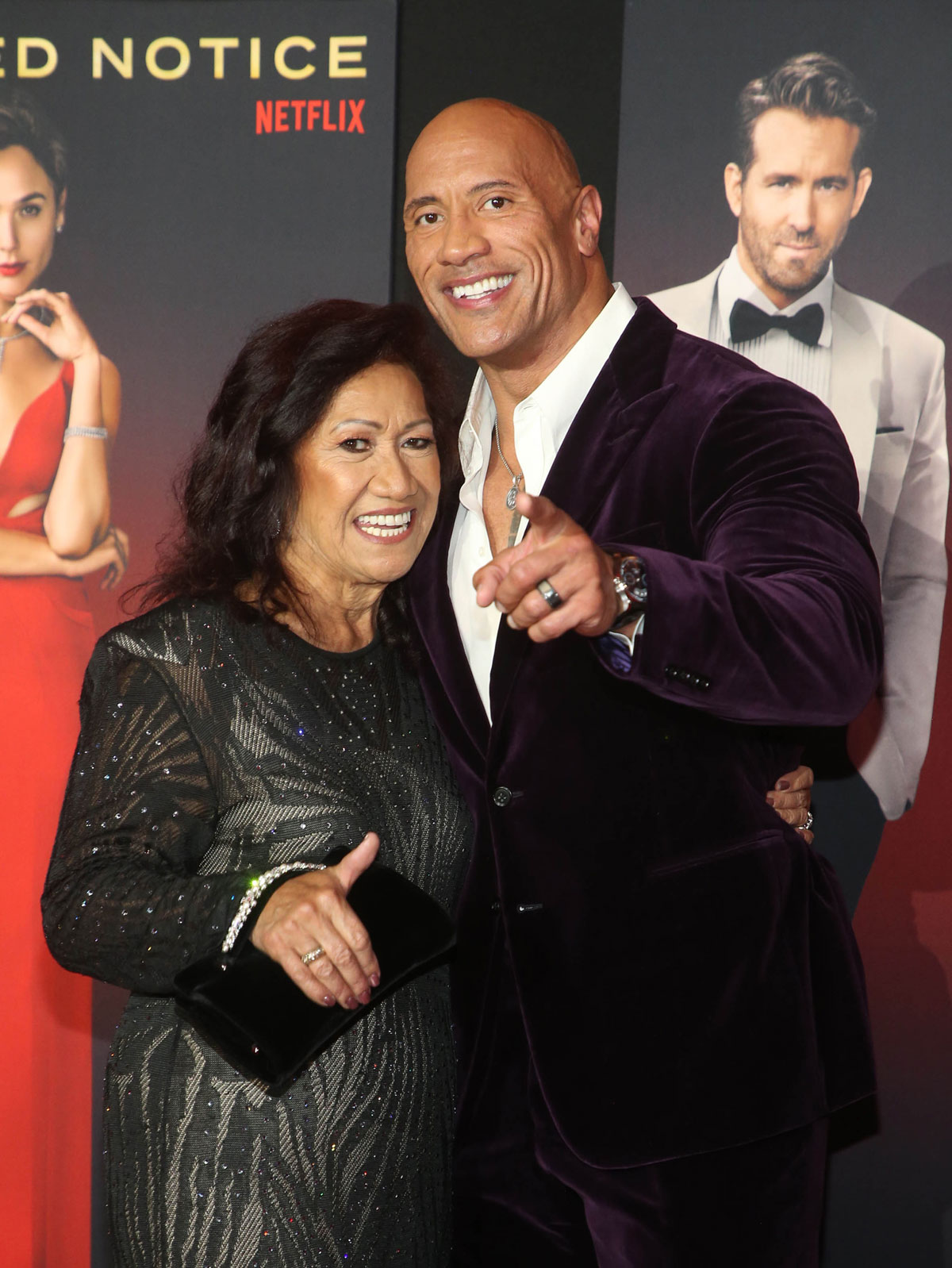 Dwayne Johnson and his mom Ata at the Red Notice premiere in November