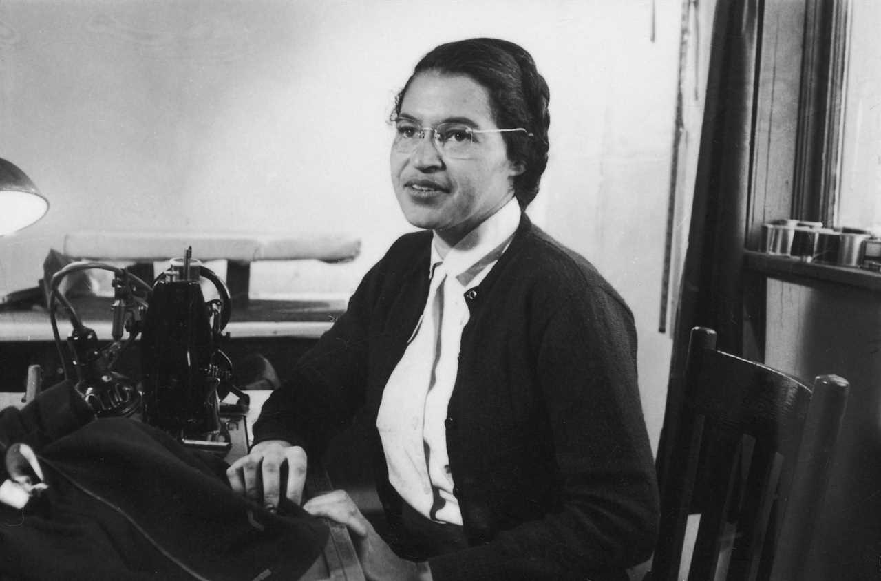 American civil rights activist Rosa Parks poses as she works as a seamstress, shortly after the beginning of the Montgomery bus boycott, Montgomery, Alabama, February 1956.