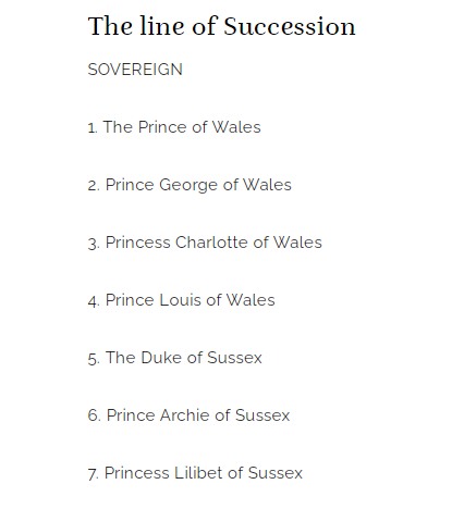 The titles of Prince Archie and Princess Lilibet are now in the order of succession